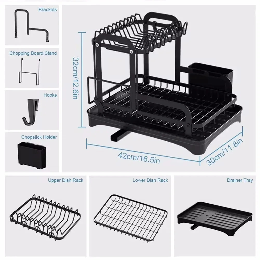 2-Tier Dish Drying Rack with Drain Tray
