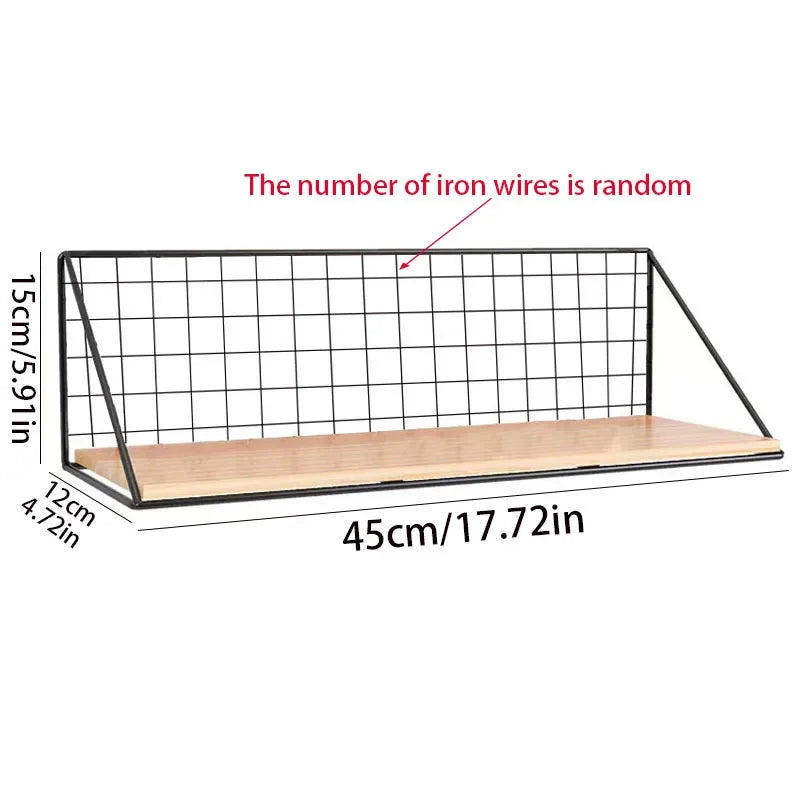 Wall Mounted Floating Shelf with Metal Basket