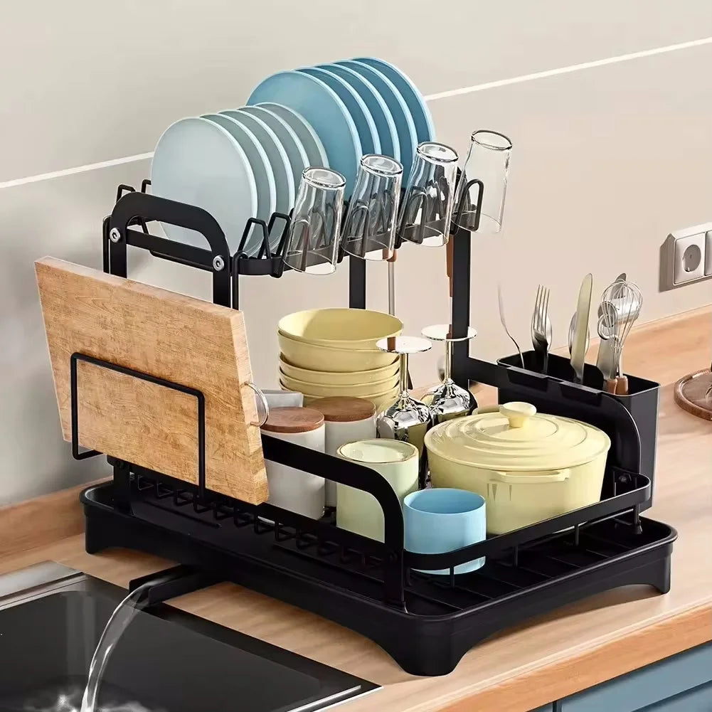 2-Tier Dish Drying Rack with Drain Tray