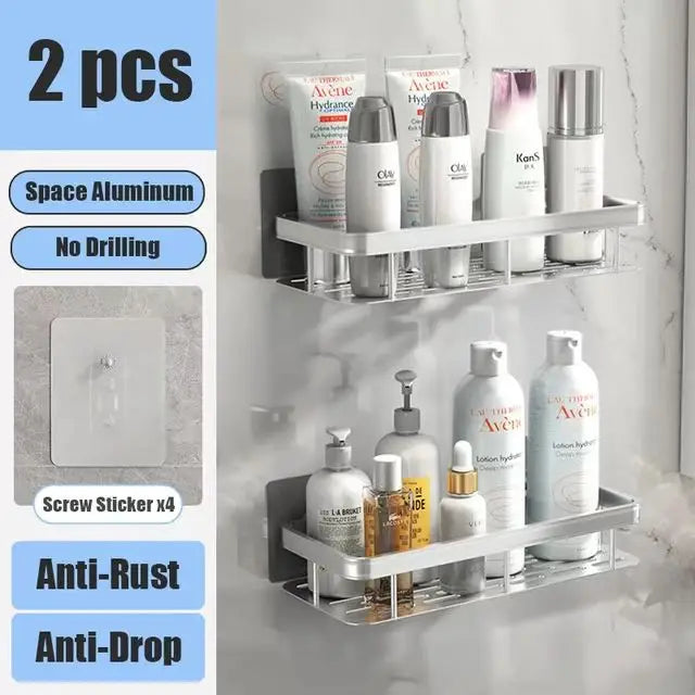 No-Drill Wall Mounted Bathroom Shelf