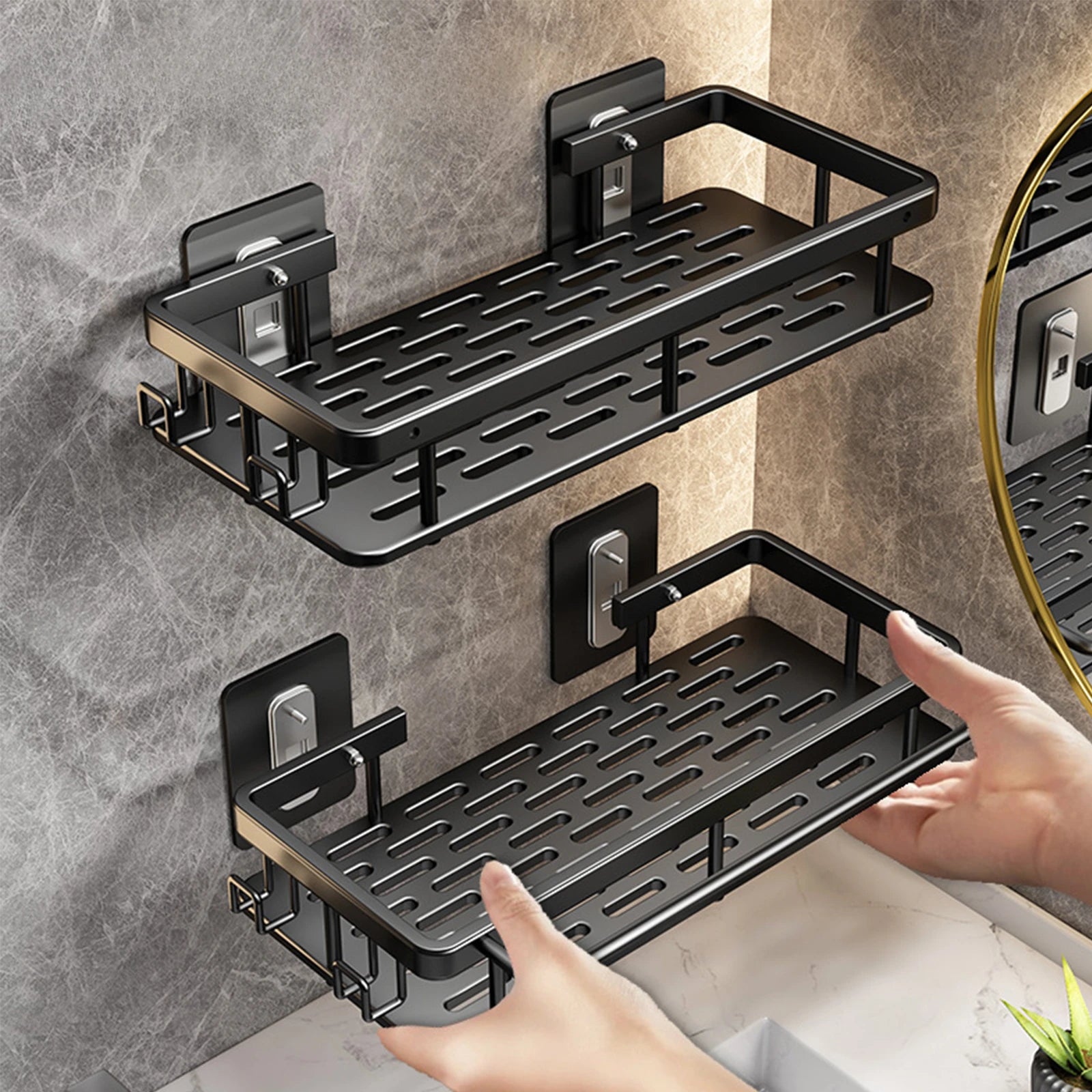 No-Drill Wall Mounted Bathroom Shelf