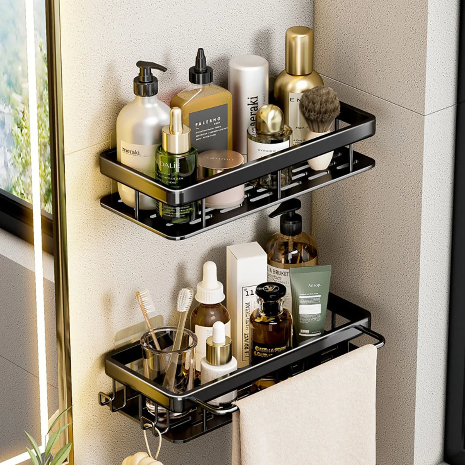 No-Drill Wall Mounted Bathroom Shelf