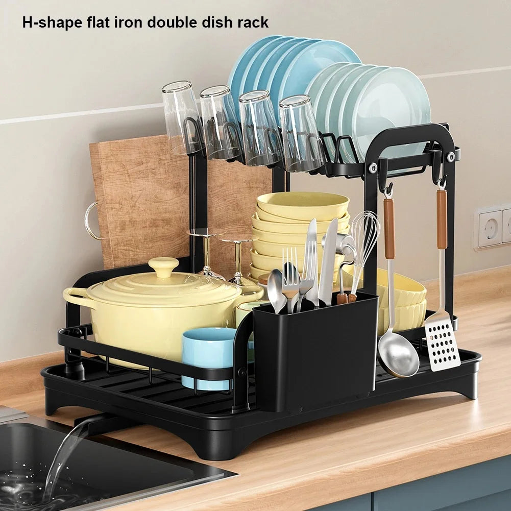 2-Tier Dish Drying Rack with Drain Tray
