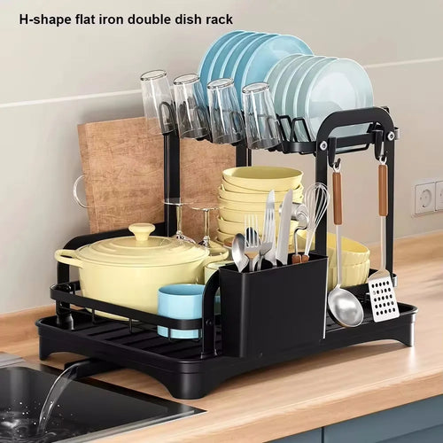 2-Tier Dish Drying Rack with Drain Tray
